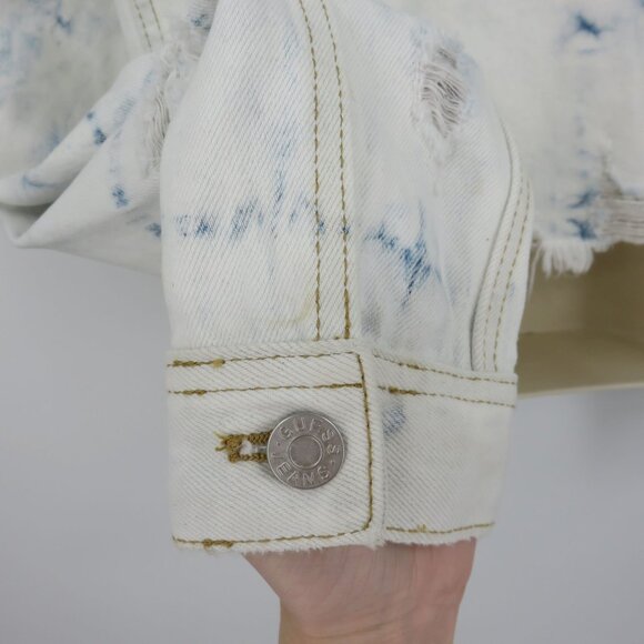 Guess Women Medium White Blue Bleached Distressed Crop Denim Jacket NEW Defects - Picture 10 of 15